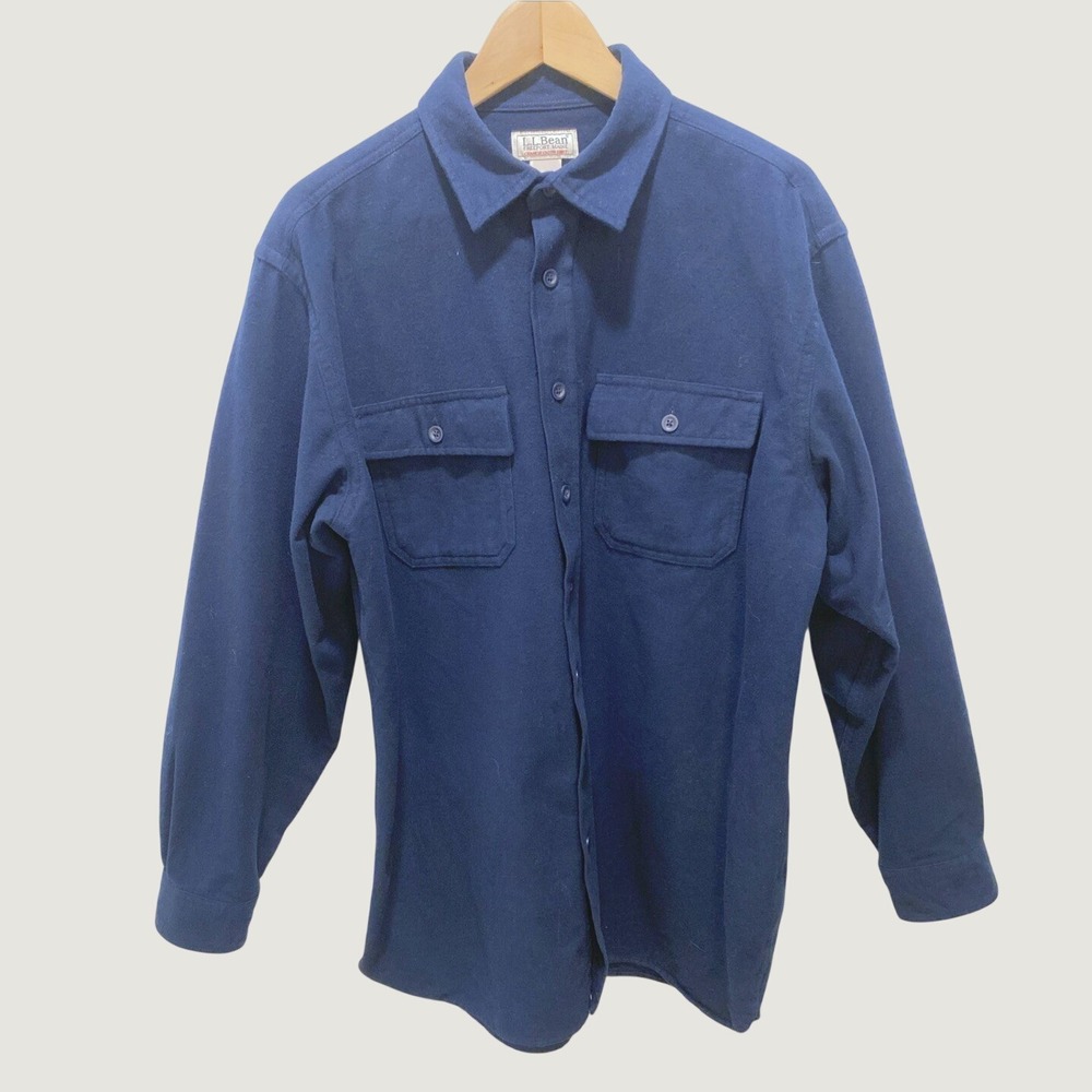 LL Bean Chamois Cloth Shirt Mens L Tall Navy Blue Excellent Heavy Cotton Button